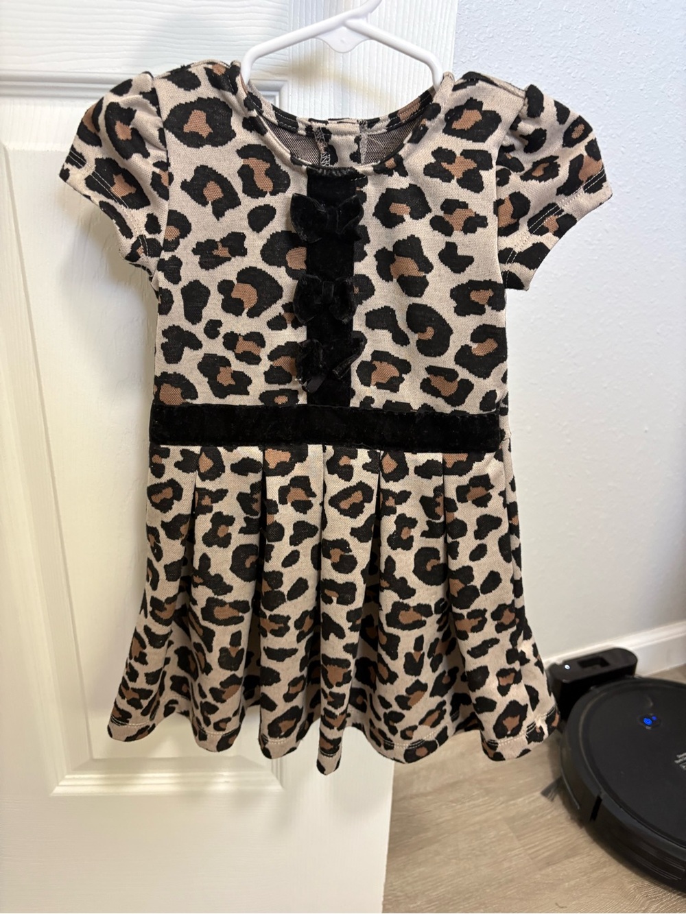 Nannette Girls Leopard Print Dress in Beige, Black & Brown